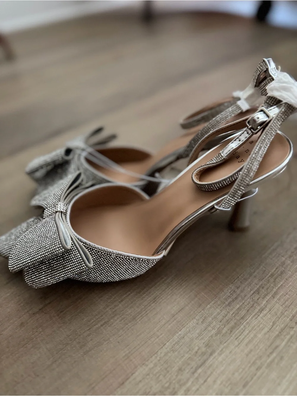 a new day Silver Rhinestone Bow Pointed Ankle-Strap Heels